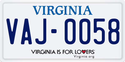 VA license plate VAJ0058