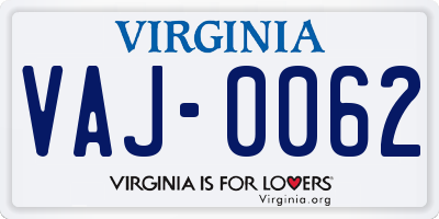 VA license plate VAJ0062