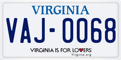 VA license plate VAJ0068