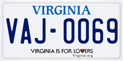 VA license plate VAJ0069
