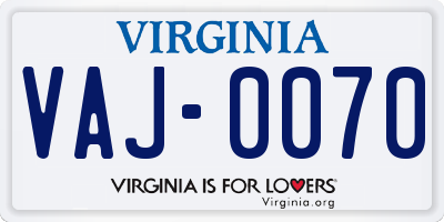 VA license plate VAJ0070
