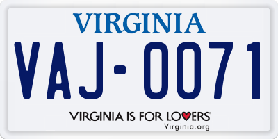 VA license plate VAJ0071