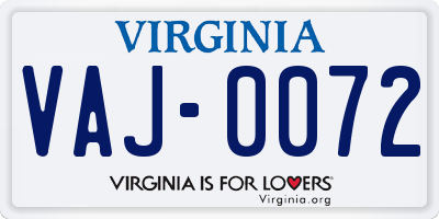 VA license plate VAJ0072
