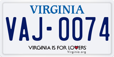 VA license plate VAJ0074