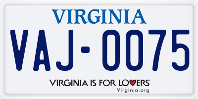 VA license plate VAJ0075
