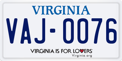 VA license plate VAJ0076