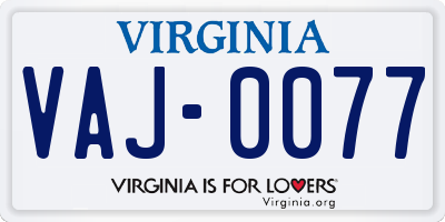 VA license plate VAJ0077