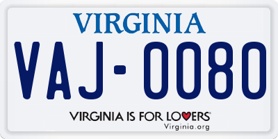 VA license plate VAJ0080