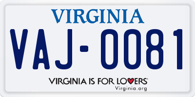 VA license plate VAJ0081