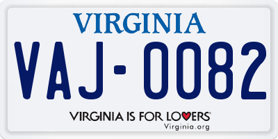 VA license plate VAJ0082
