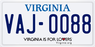VA license plate VAJ0088