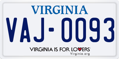 VA license plate VAJ0093