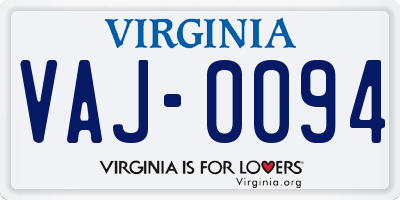 VA license plate VAJ0094