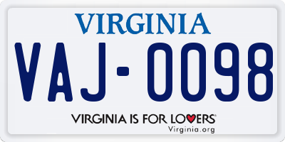 VA license plate VAJ0098