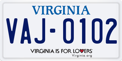 VA license plate VAJ0102
