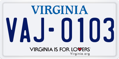 VA license plate VAJ0103