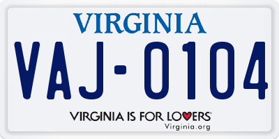 VA license plate VAJ0104