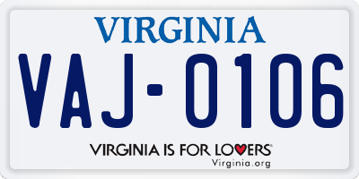 VA license plate VAJ0106