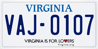 VA license plate VAJ0107