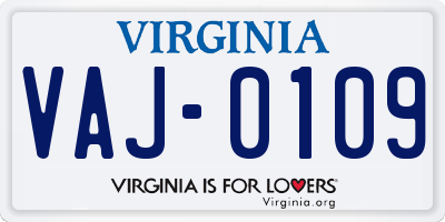 VA license plate VAJ0109