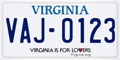 VA license plate VAJ0123