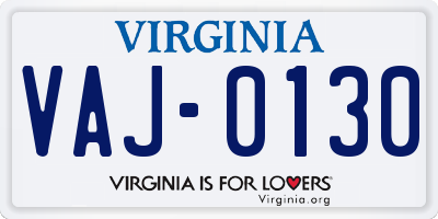 VA license plate VAJ0130