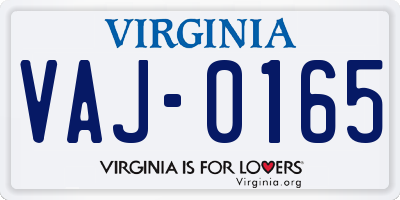 VA license plate VAJ0165
