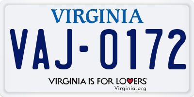 VA license plate VAJ0172