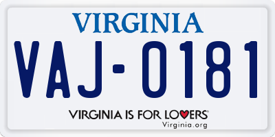 VA license plate VAJ0181