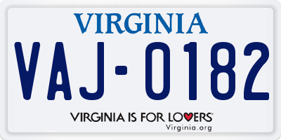 VA license plate VAJ0182