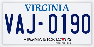 VA license plate VAJ0190