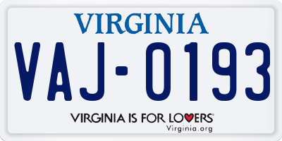 VA license plate VAJ0193