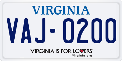 VA license plate VAJ0200
