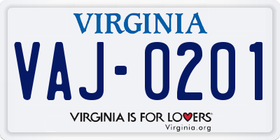 VA license plate VAJ0201