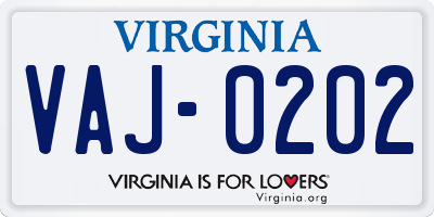 VA license plate VAJ0202