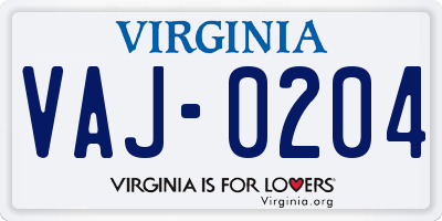 VA license plate VAJ0204