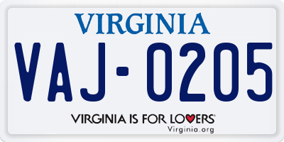 VA license plate VAJ0205