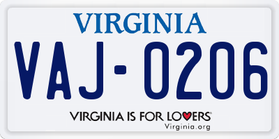 VA license plate VAJ0206