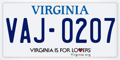 VA license plate VAJ0207