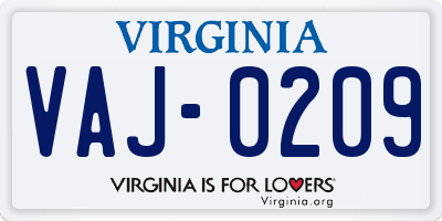 VA license plate VAJ0209
