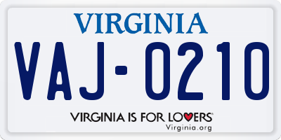 VA license plate VAJ0210