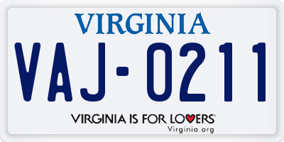 VA license plate VAJ0211