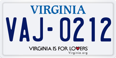 VA license plate VAJ0212