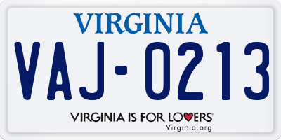 VA license plate VAJ0213