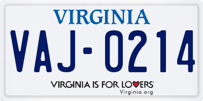 VA license plate VAJ0214