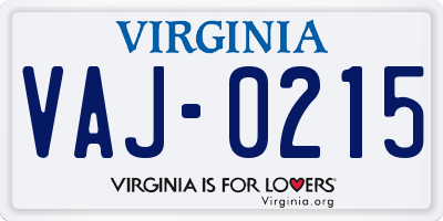 VA license plate VAJ0215