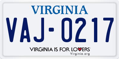 VA license plate VAJ0217