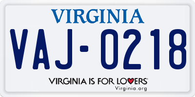 VA license plate VAJ0218