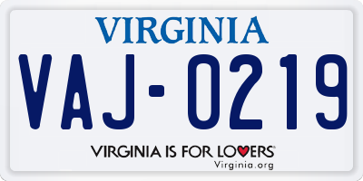 VA license plate VAJ0219