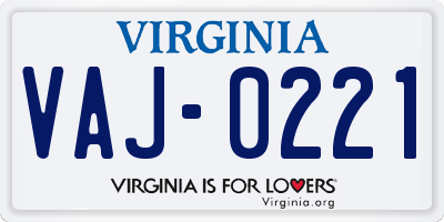 VA license plate VAJ0221